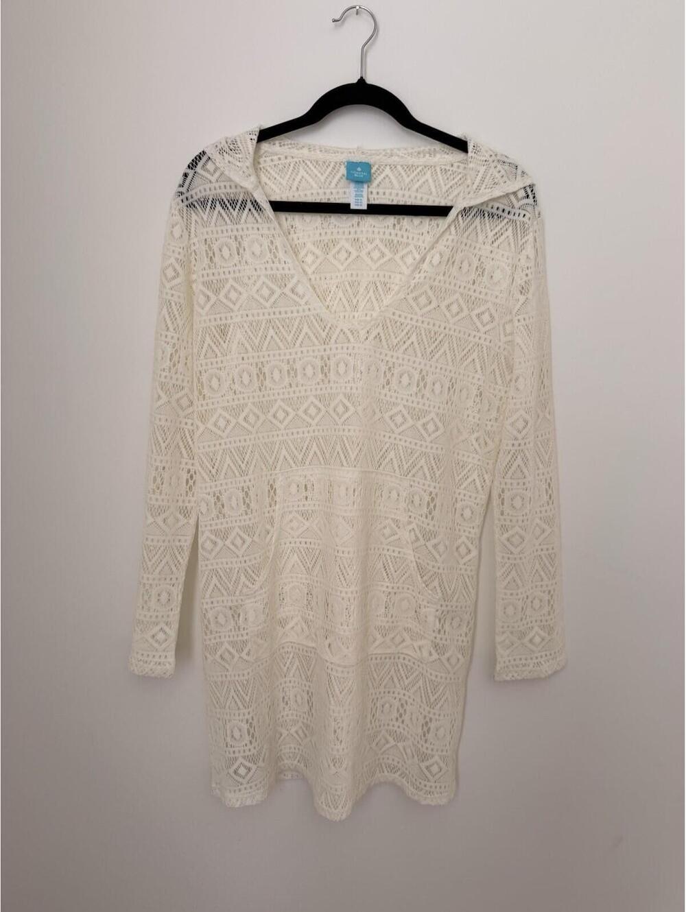 Coastal Blue Women's Swimwear Laceup Pullover Cover Up White - Size Medium
